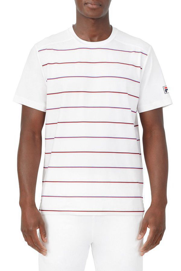 Fila Heritage Stripe Crew Men's Tops - White/White Stripes,NZ 790-6325